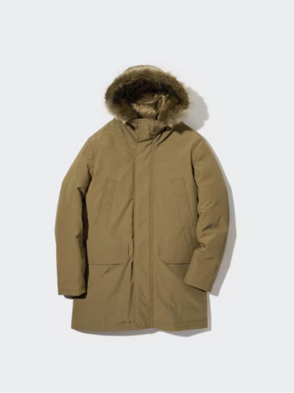 Uniqlo Ultra Warm Beige Hybrid Down Coat — Men’s